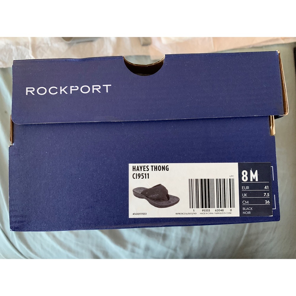 Rockport Men's Hayes Thong Sandals Black Size 8 NIB